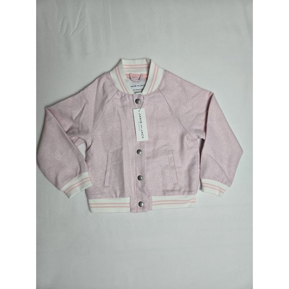 Janie & Jack Kids Pink and White Jacket Coat varsity NWT $79 MSRP sz 4